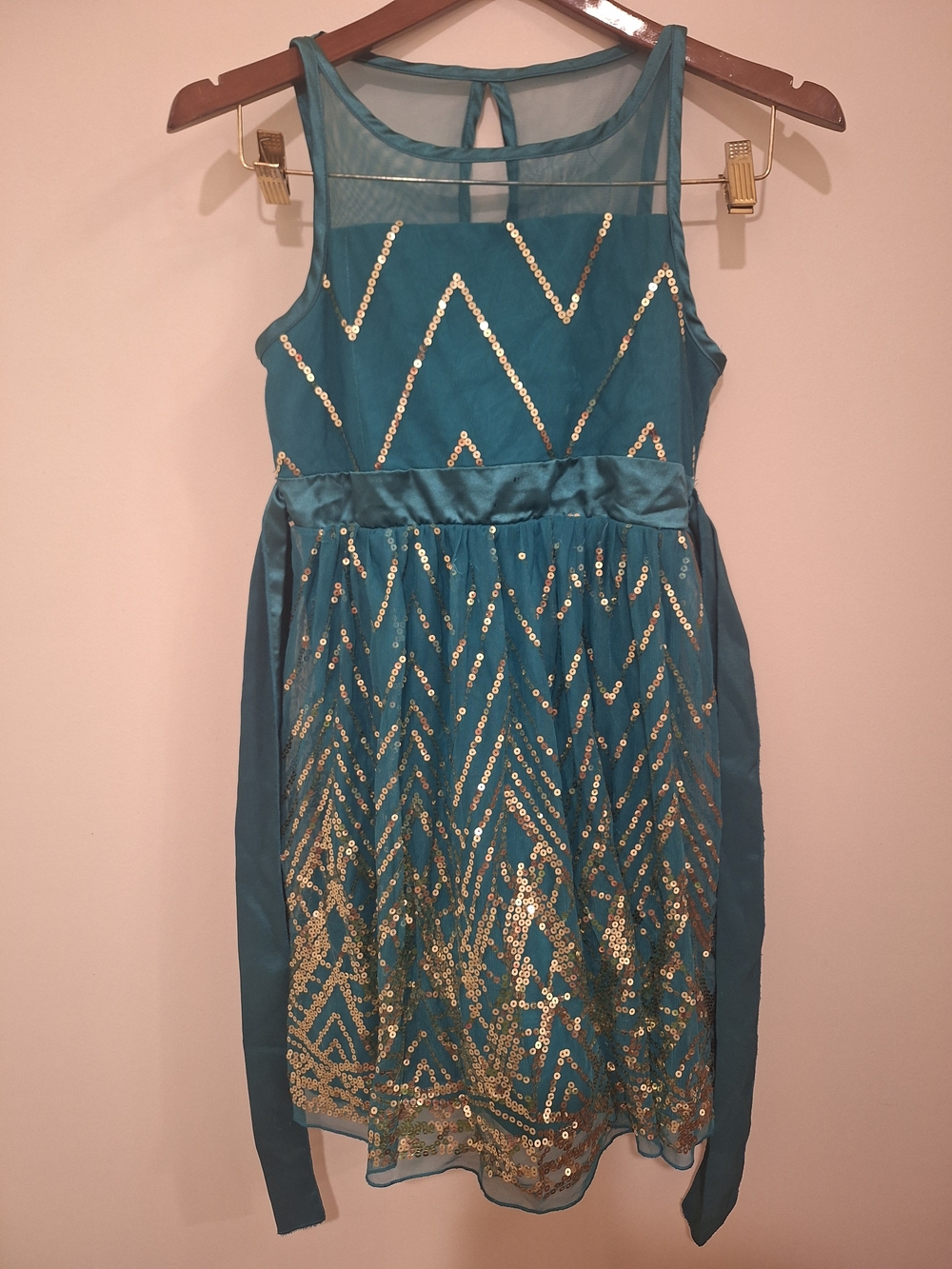 Crystal Doll Teal Sequin Mesh Midi Dress